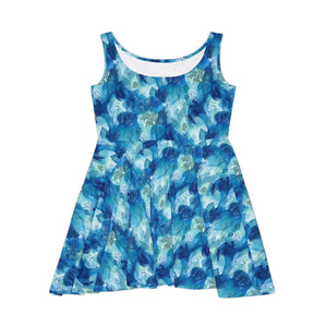 Blue Watercolor Floral Skater Dress – Organic Dipaliz - Dresses - s