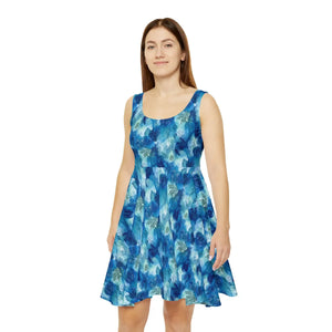 Blue Watercolor Floral Skater Dress – Organic Dipaliz - Dresses - s