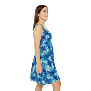 Blue Watercolor Floral Skater Dress – Organic Dipaliz - Dresses - s
