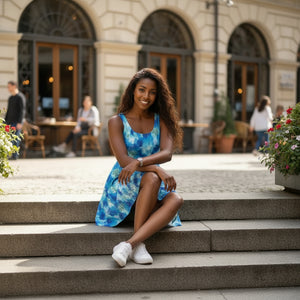 Blue Watercolor Floral Skater Dress – Organic Dipaliz - Dresses - s