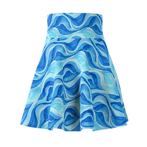 Blue Wave Skater Skirt – Abstract Ocean Print Flared - Skirts - s