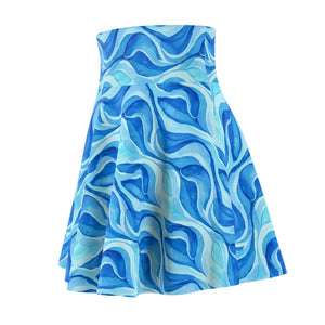 Blue Wave Skater Skirt – Abstract Ocean Print Flared - Skirts - s