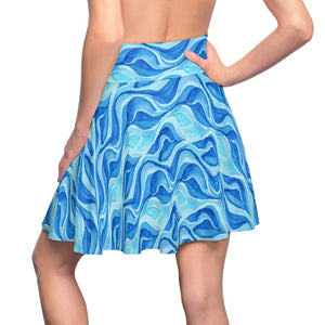 Blue Wave Skater Skirt – Abstract Ocean Print Flared - Skirts - s