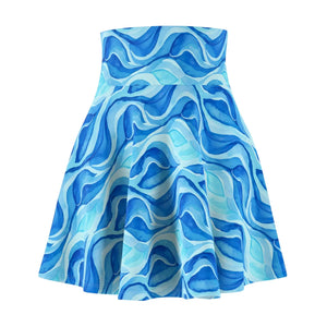 Blue Wave Skater Skirt – Abstract Ocean Print Flared - Skirts - s