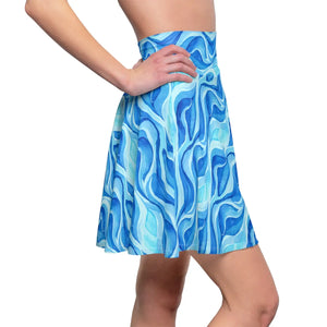 Blue Wave Skater Skirt – Abstract Ocean Print Flared - Skirts - s