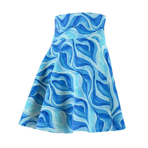Blue Wave Skater Skirt – Abstract Ocean Print Flared - Skirts - s