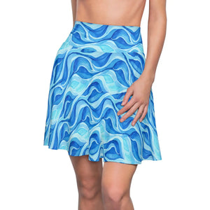 Blue Wave Skater Skirt – Abstract Ocean Print Flared - Skirts - s