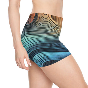 Blue Wavy Stripes Women’s Shorts - Moisture-wicking - Dipaliz