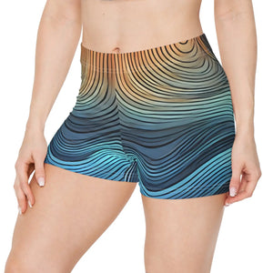 Blue Wavy Stripes Women’s Shorts - Moisture-wicking - Dipaliz