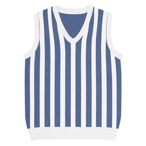 Stripe Knit Vest - White Vertical Nautical Blue Style - Dipaliz - 2xl - Vests