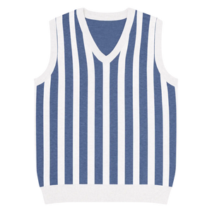 Nautical Stripe Knit Vest - Jacquard Detailing - Dipaliz - Vests
