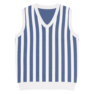 Stripe Knit Vest - White Vertical Nautical Blue Style - Dipaliz - 2xs - Vests