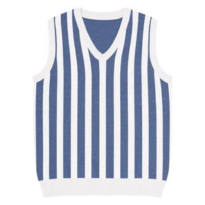 Stripe Knit Vest - White Vertical Nautical Blue Style - Dipaliz - 3xl - Vests
