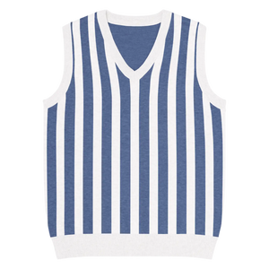 Nautical Stripe Knit Vest - Jacquard Detailing - Dipaliz - Vests