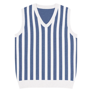 Stripe Knit Vest - White Vertical Nautical Blue Style - Dipaliz - 3xs - Vests