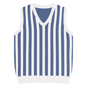Nautical Stripe Knit Vest - Jacquard Detailing - Dipaliz - Vests