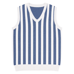 Stripe Knit Vest - White Vertical Nautical Blue Style - Dipaliz - l - Vests