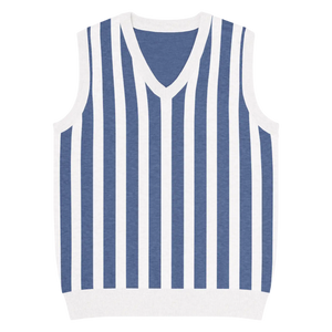 Nautical Stripe Knit Vest - Jacquard Detailing - Dipaliz - Vests