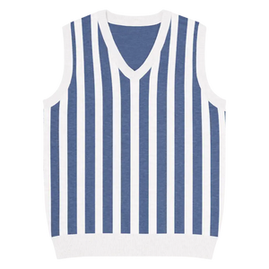 Stripe Knit Vest - White Vertical Nautical Blue Style - Dipaliz - m - Vests