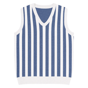 Nautical Stripe Knit Vest - Jacquard Detailing - Dipaliz - Vests