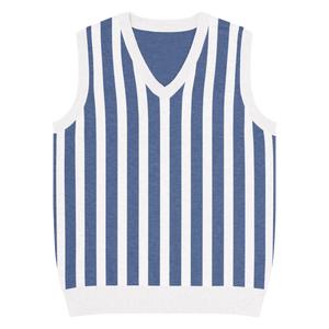 Nautical Stripe Knit Vest - Jacquard Detailing - Dipaliz - Vests