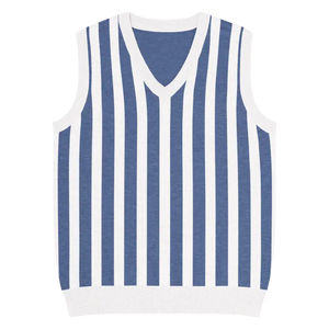 Stripe Knit Vest - White Vertical Nautical Blue Style - Dipaliz - Xl - Vests