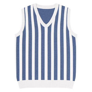 Nautical Stripe Knit Vest - Jacquard Detailing - Dipaliz - Vests