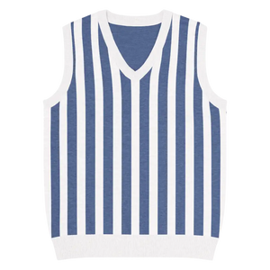 Stripe Knit Vest - White Vertical Nautical Blue Style - Dipaliz - Xs - Vests