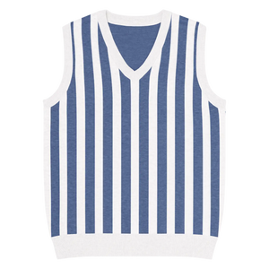 Nautical Stripe Knit Vest - Jacquard Detailing - Dipaliz - Vests