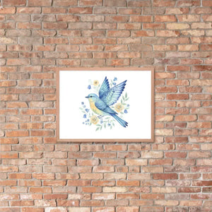 Framed Poster Bluebird with Flowers Matte Finish Dipaliz - Posters