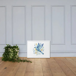 Framed Poster Bluebird with Flowers Matte Finish Dipaliz - Posters
