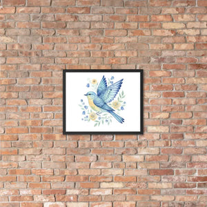 Framed Poster Bluebird with Flowers Matte Finish Dipaliz - Posters