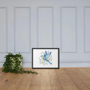 Framed Poster Bluebird with Flowers Matte Finish Dipaliz - Posters