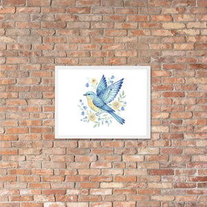 Framed Poster Bluebird with Flowers Matte Finish Dipaliz - Posters