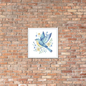Framed Poster Bluebird with Flowers Matte Finish Dipaliz - Posters