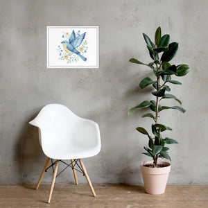 Framed Poster Bluebird with Flowers Matte Finish Dipaliz - White / 16″×20″ - Posters