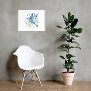 Framed Poster Bluebird with Flowers Matte Finish Dipaliz - White / 18″×24″ - Posters
