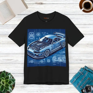Jersey Short Sleeve Tee - Car Blueprint Unisex Cotton - Dipaliz - Black / s - T-shirts
