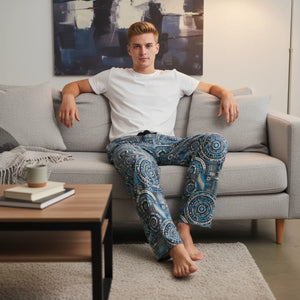 Bluish Geometrical Pattern Men’s Pajama Pants (aop) - Pajamas