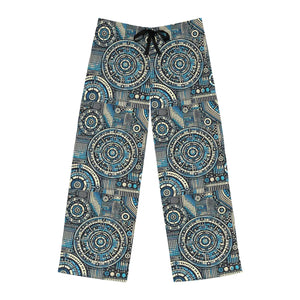 Geometrical Pajama Pants - Bluish Polyester Jersey Knit - Dipaliz - Xs / White Stitching - Pajamas