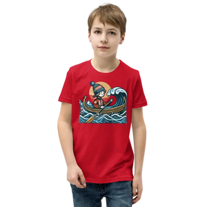 Youth Short Sleeve Tee Eye-catching Boat Waves Design - Dipaliz - Red / s - T-shirts