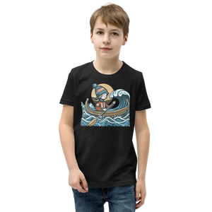 Youth Short Sleeve Tee Eye-catching Boat Waves Design - Dipaliz - Black / s - T-shirts