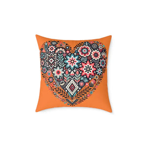 Vibrant Boho Heart Square Poly Canvas Pillow Decor - Dipaliz - Throw Pillows