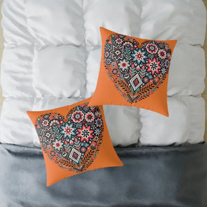 Vibrant Boho Heart Square Poly Canvas Pillow Decor - Dipaliz - Throw Pillows