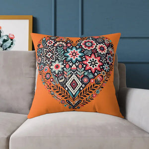 Vibrant Boho Heart Square Poly Canvas Pillow Decor - Dipaliz - Throw Pillows