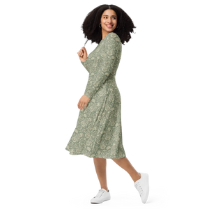 Bohemian Paisley Sleeve Midi Dress - Fitted Waist - Dipaliz - Dresses - Xs