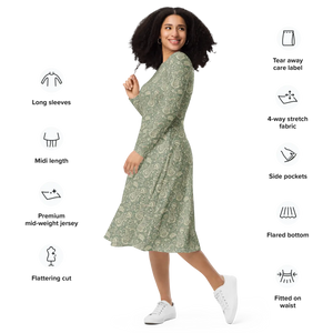 Bohemian Paisley Sleeve Midi Dress - Fitted Waist - Dipaliz - Dresses - Xs