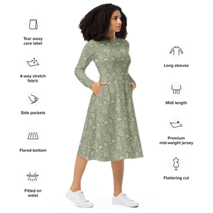 Bohemian Paisley Sleeve Midi Dress - Fitted Waist - Dipaliz - Dresses - Xs
