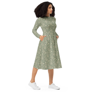 Bohemian Paisley Sleeve Midi Dress - Fitted Waist - Dipaliz - Dresses - Xs