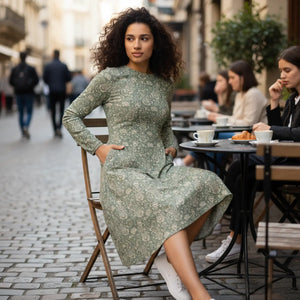 Bohemian Paisley Sleeve Midi Dress - Fitted Waist - Dipaliz - Dresses - Xs